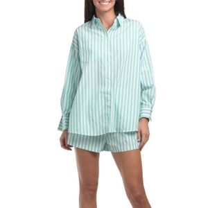 HUNTER & BROWN Long Sleeve Poplin Top With Shorts Set